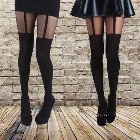 tights with faux garter|women's mesh suspender pantyhose.